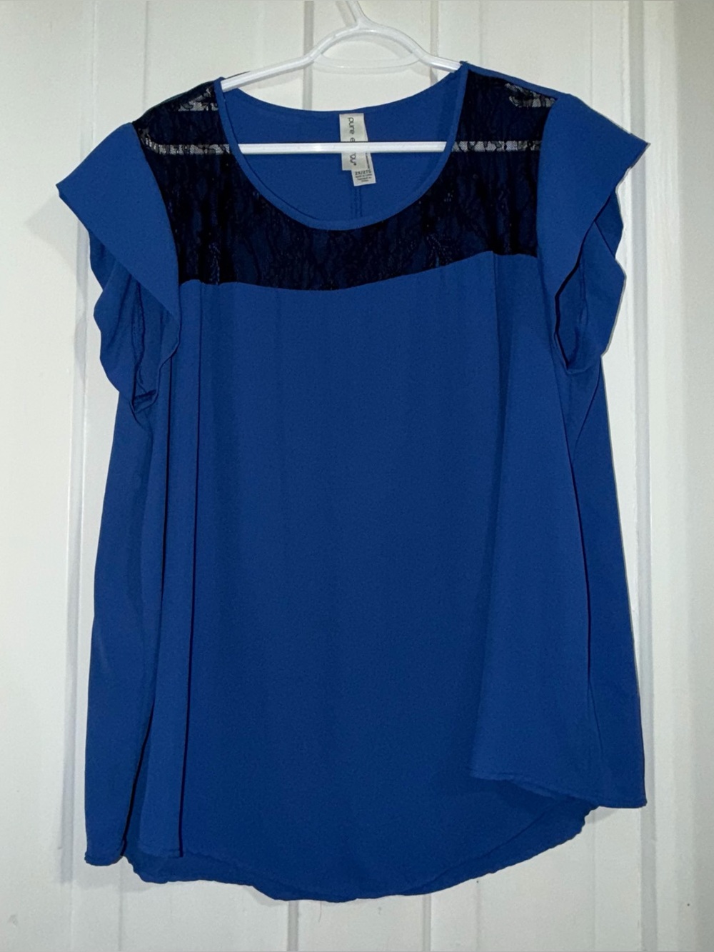 Women's plus size 2X shirt Blue Lace-Yoke Flutter Sleeve Women's Top